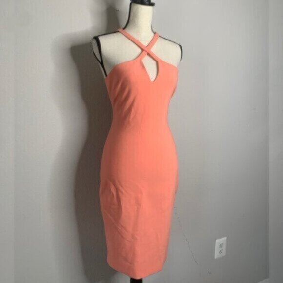 Likely Charles Apricot Peach Halter Cut Out Keyhole Midi Dress - Picture 2 of 11